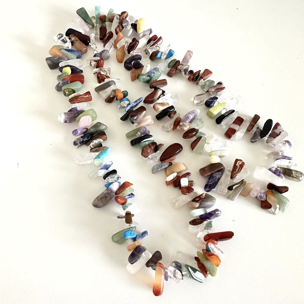 Vintage 925 Sterling Silver Multi Gemstone Nugget Chunky Statement Necklace 36" - Picture 10 of 14